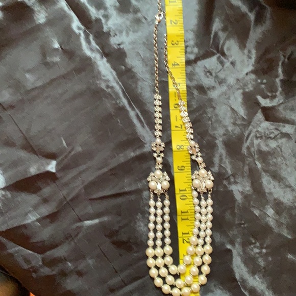 Faux Pearl and Rhinestone 3 Strand Necklace - Picture 10 of 11